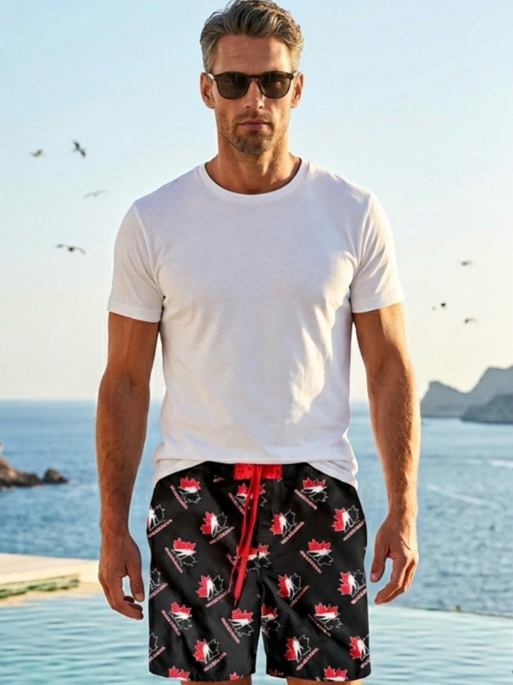 2 for $30 | Men's Black Swim Board Shorts with Hockey Canada Logo